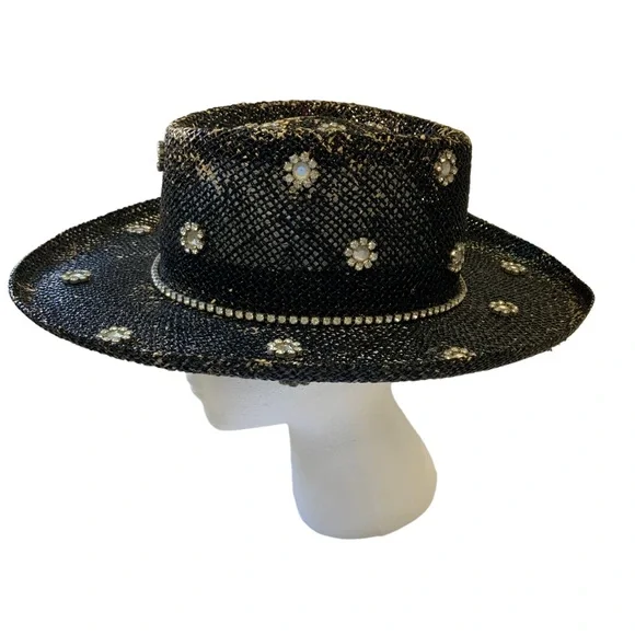 Originals by Nancy Woven Hat Black Gold Embellished Crystals Stunning One Size Crystal - Hat by Peter Grimm main image 4